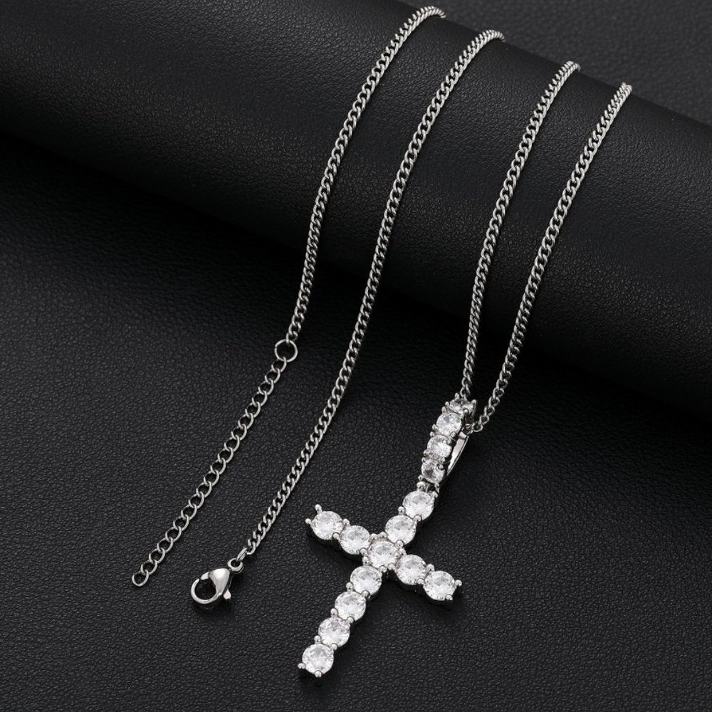 3.64 ctw Moissanite Diamond Cross Pendant Necklace Solid 925 Sterling Silver - Picture 6 of 10